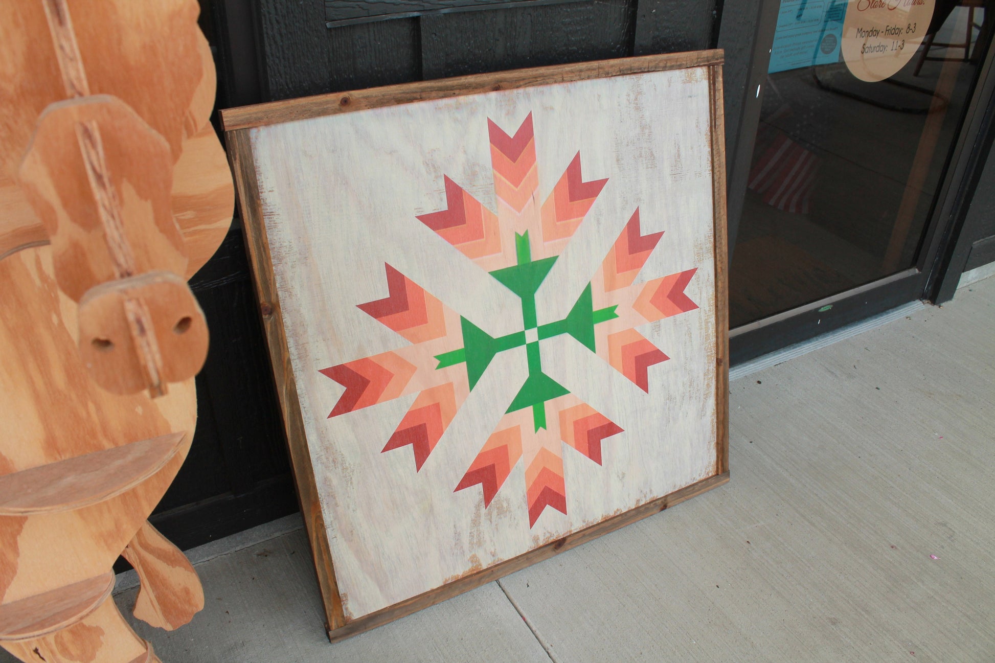 Tulip barn quilt primitive farm decor orange red and green white wash made from wood outdoor hang in garden star flower