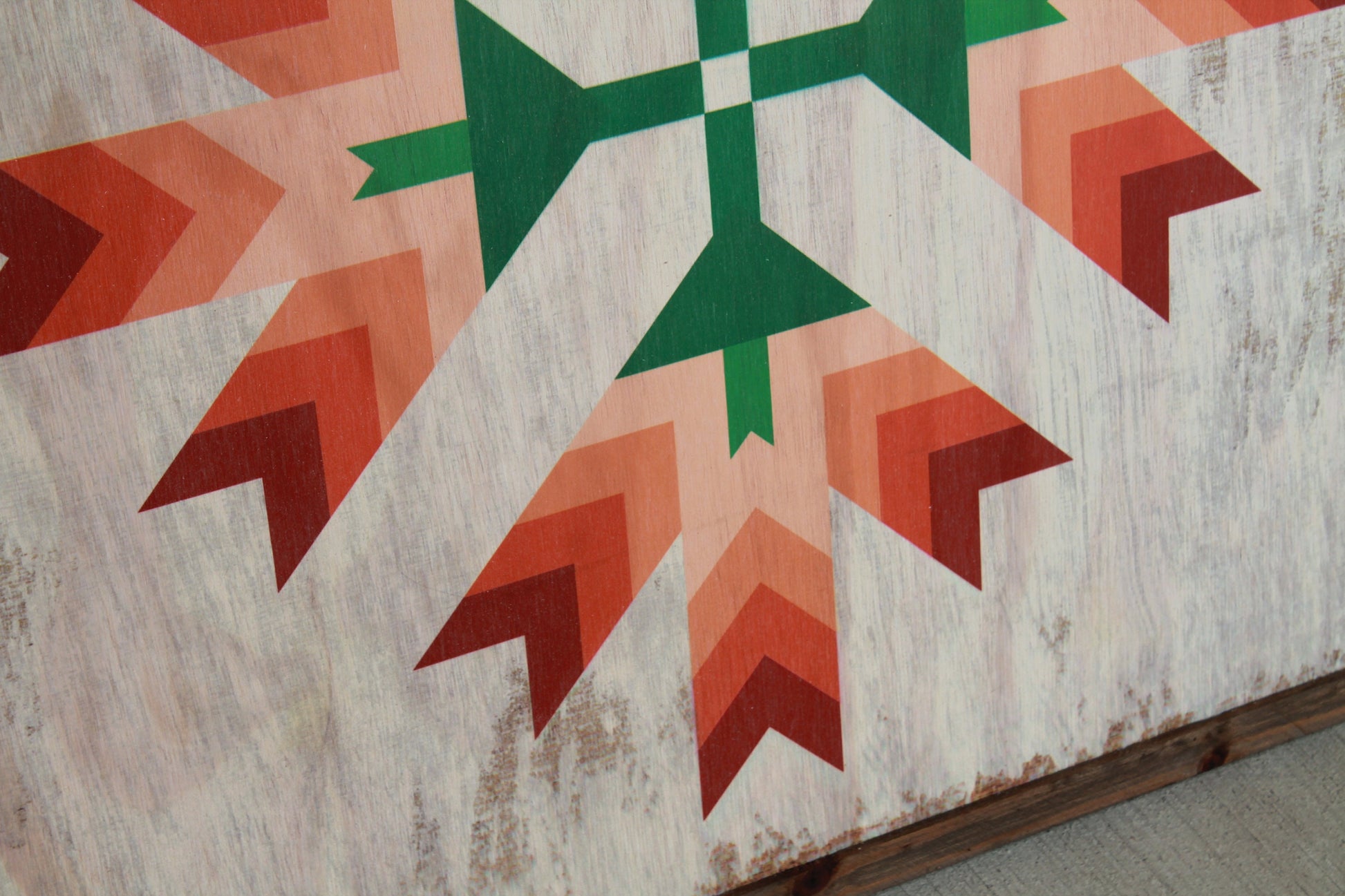 Tulip barn quilt primitive farm decor orange red and green white wash made from wood outdoor hang in garden star flower