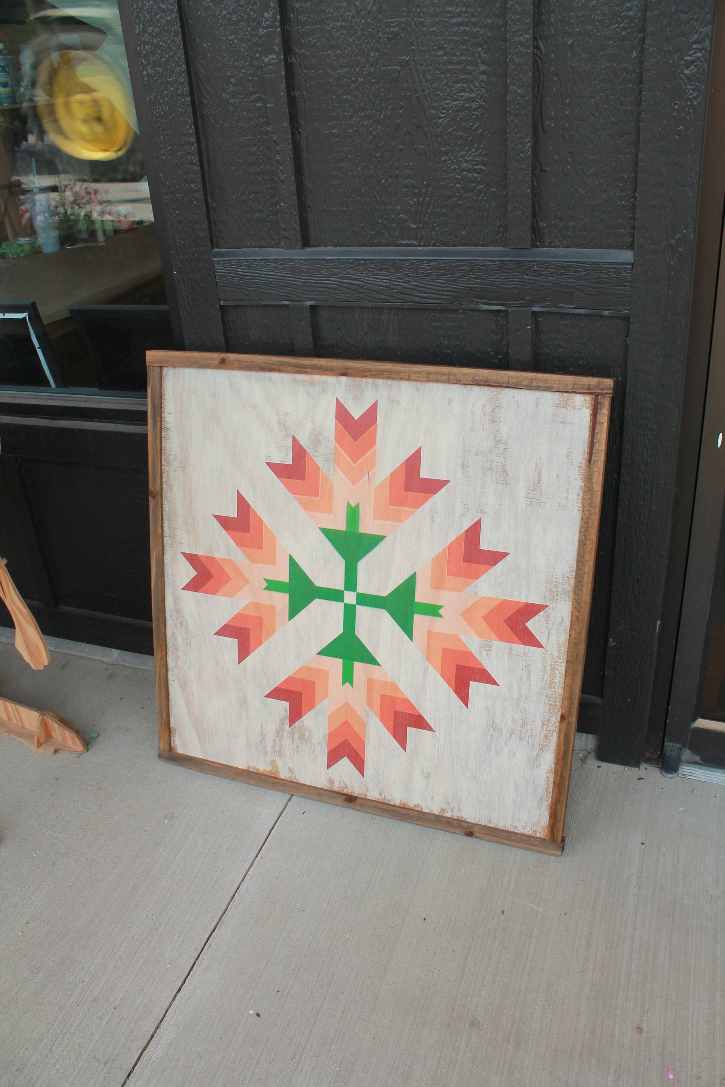 Tulip barn quilt primitive farm decor orange red and green white wash made from wood outdoor hang in garden star flower
