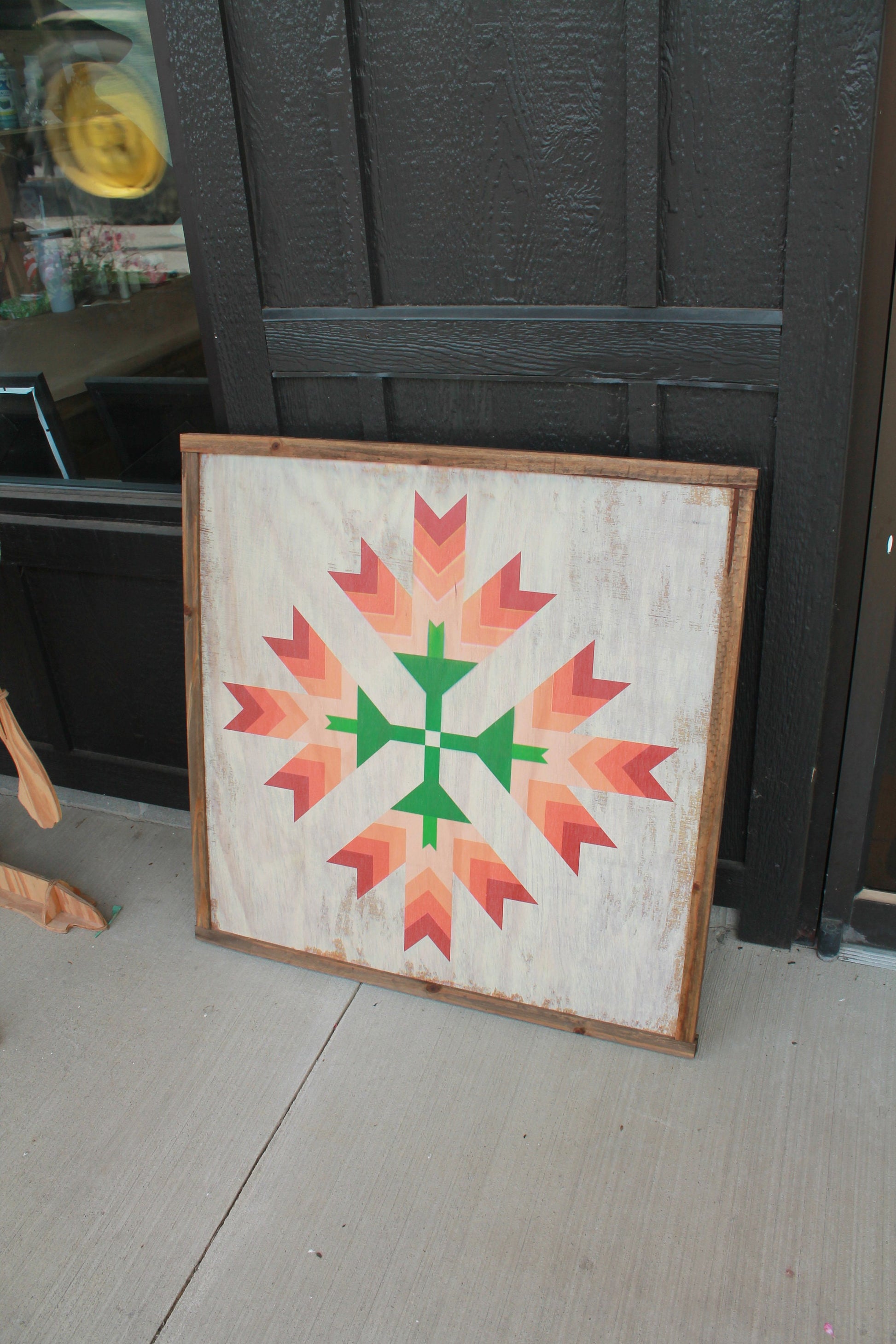 Tulip barn quilt primitive farm decor orange red and green white wash made from wood outdoor hang in garden star flower
