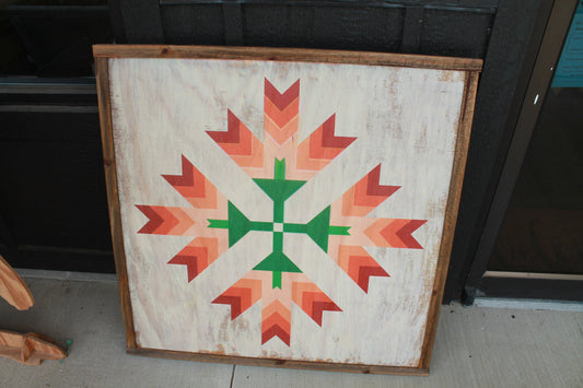 Tulip barn quilt primitive farm decor orange red and green white wash made from wood outdoor hang in garden star flower