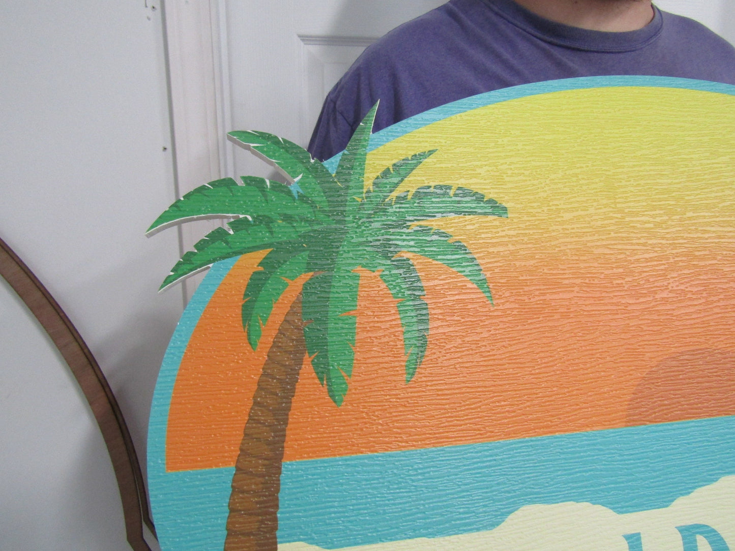 Oval Beach House Palm Contour Custom Made Sign Your Logo PVC All Weather Sturdy Outdoor Fade Mold Resistant Personalized UV Printed Color