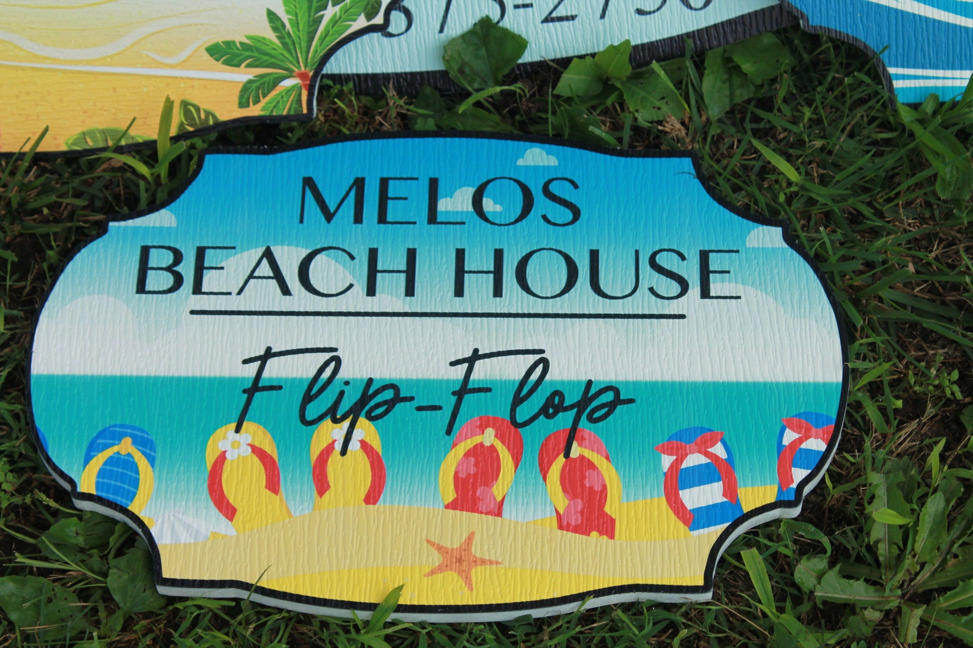 Custom Contour Cut Flip Flop Beach House Signage Weatherproof Textured Fade Resistant Printed Image PVC Material Sand Summer Sunshine