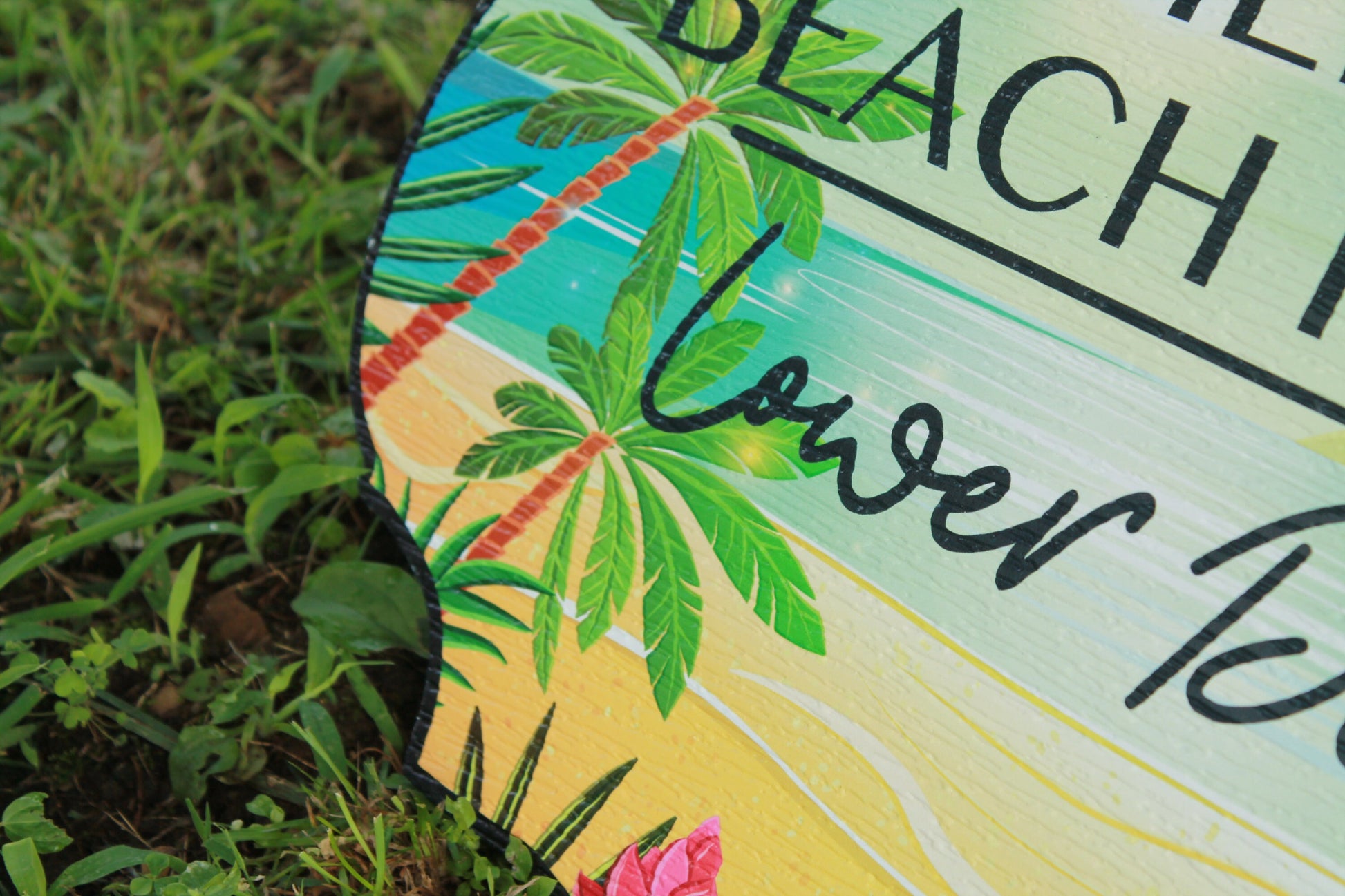 Island Beach Lower Deck BNB Palm Trees Summer Nautical Textured Contour PVC Weather Waterproof Fade Resistant Uv Ink Outdoor Vacation Home