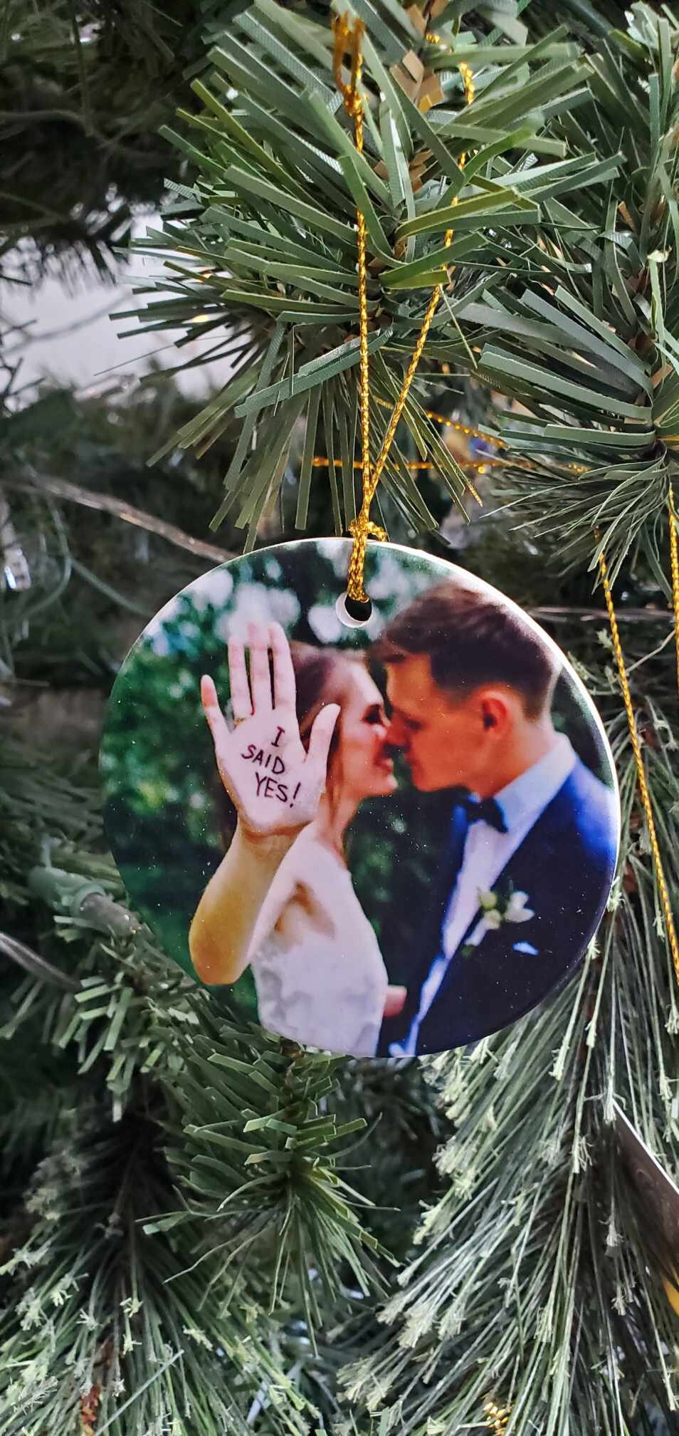 Ceramic Photo Ornament Keepsake Image Wedding Baby Anniversary Printed Christmas Gift Giftable Personalized Birthday Memory Round Holiday