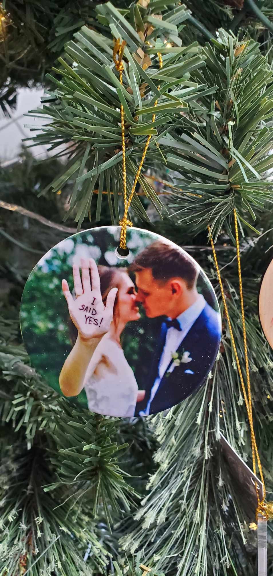 Ceramic Photo Ornament Keepsake Image Wedding Baby Anniversary Printed Christmas Gift Giftable Personalized Birthday Memory Round Holiday