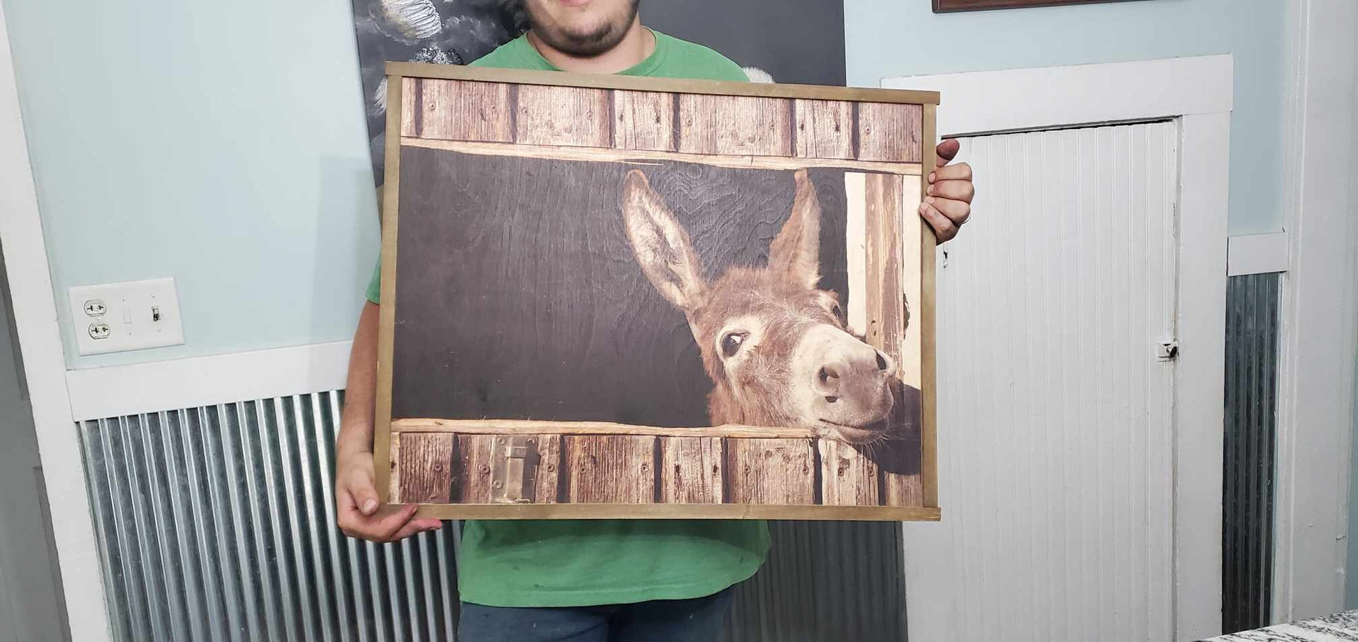 Donkey Mule Peek a boo Jack Barn Farm Hobby Animal Lover Cute Rustic Printed Living Room Home Decor Handmade Printed Livestock Framed