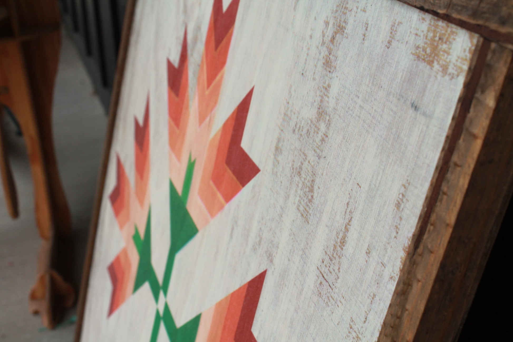 Tulip barn quilt primitive farm decor orange red and green white wash made from wood outdoor hang in garden star flower