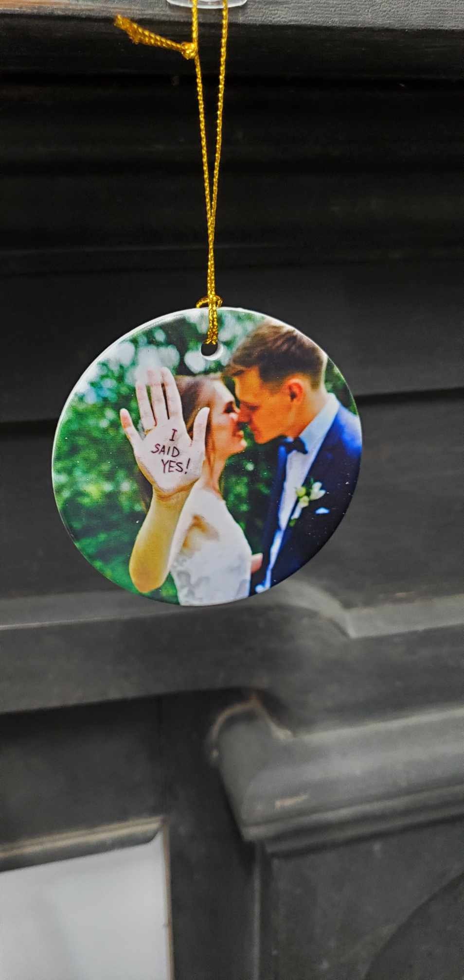 Ceramic Photo Ornament Keepsake Image Wedding Baby Anniversary Printed Christmas Gift Giftable Personalized Birthday Memory Round Holiday