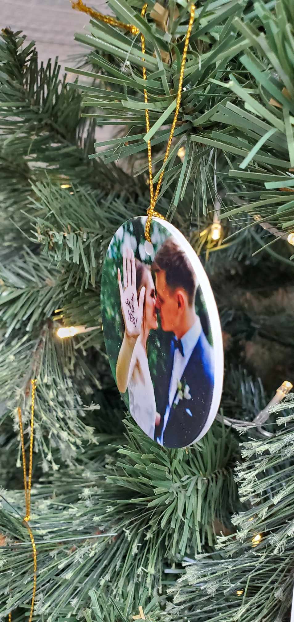 Ceramic Photo Ornament Keepsake Image Wedding Baby Anniversary Printed Christmas Gift Giftable Personalized Birthday Memory Round Holiday