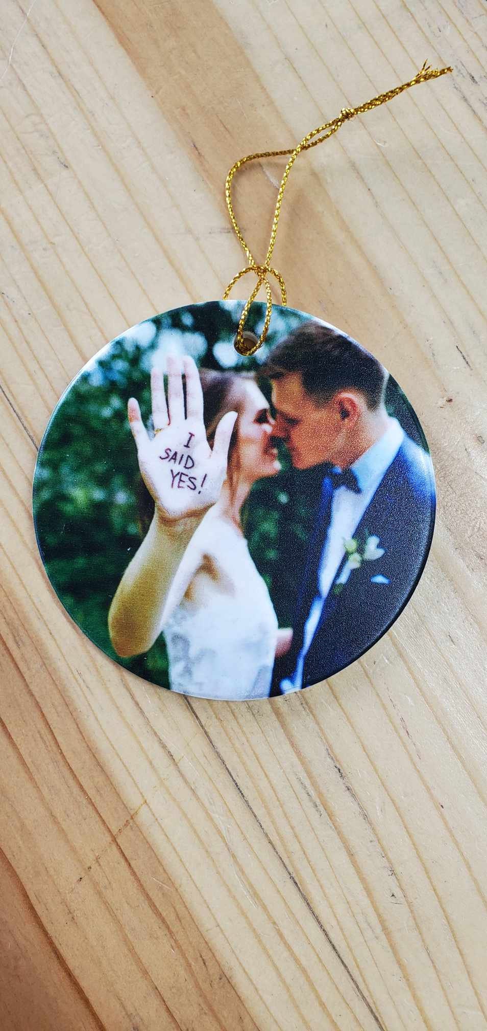 Ceramic Photo Ornament Keepsake Image Wedding Baby Anniversary Printed Christmas Gift Giftable Personalized Birthday Memory Round Holiday