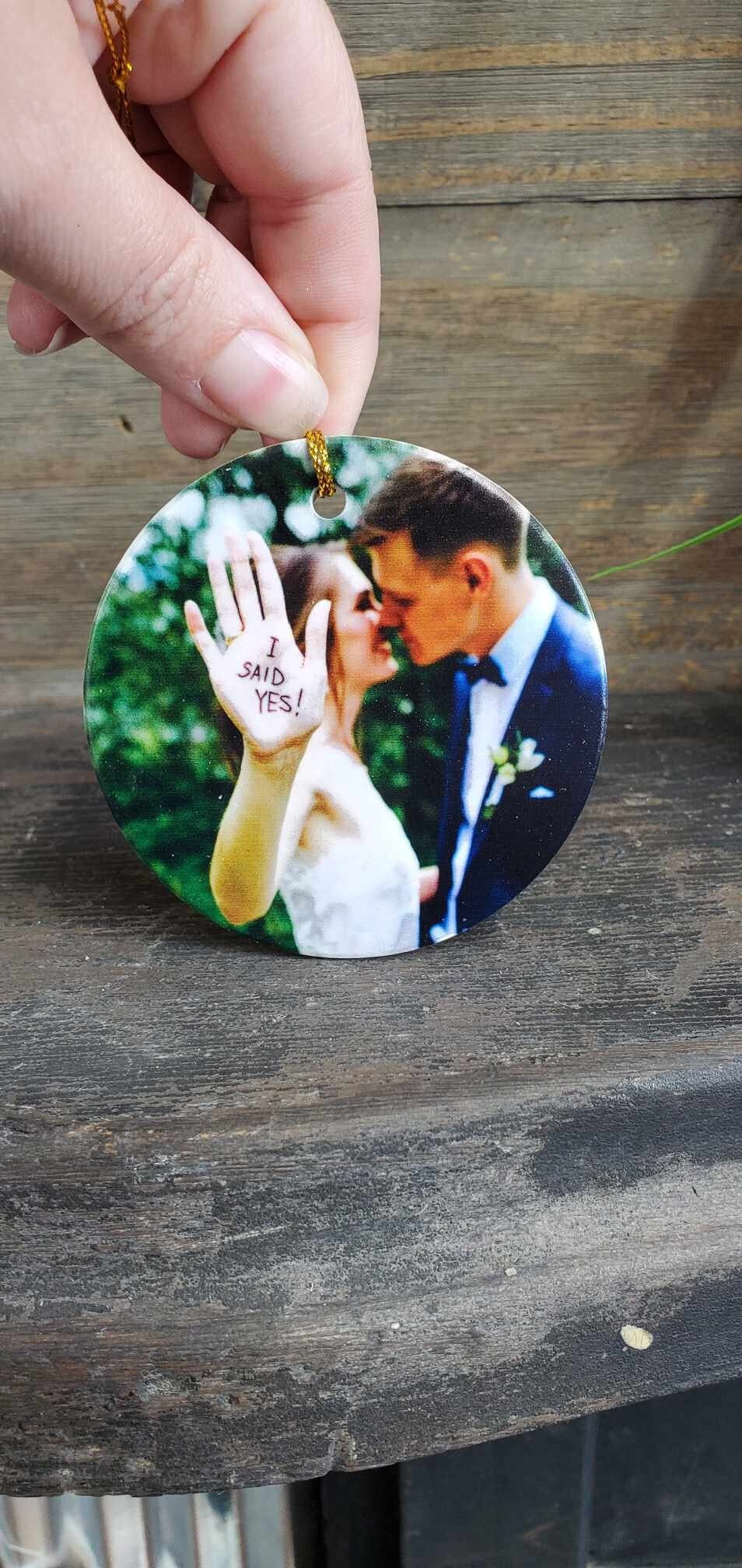 Ceramic Photo Ornament Keepsake Image Wedding Baby Anniversary Printed Christmas Gift Giftable Personalized Birthday Memory Round Holiday