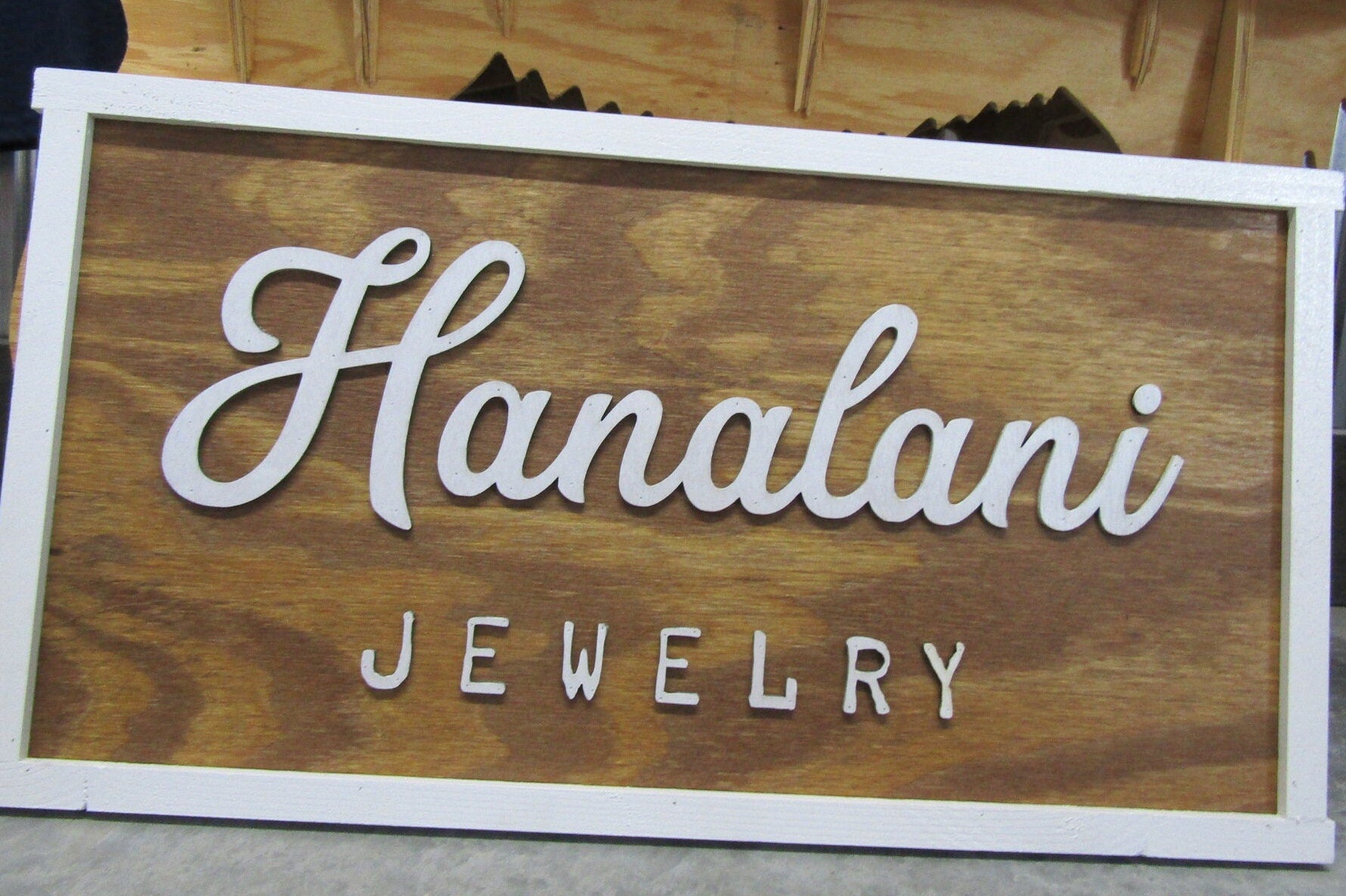 Permanent Jewelry Custom Business Signage Rectangle 3D Vendor Booth Fair Display Indoor Outdoor Small Business Logo Laser Cut Wood