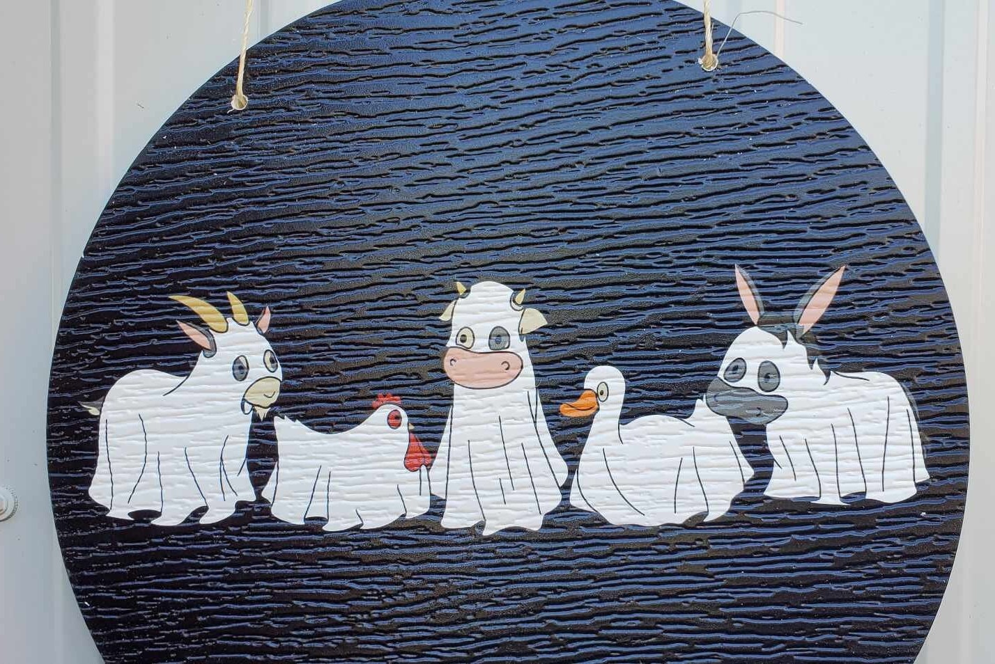 Halloween Ghosts Farm Animals Goat Donkey Goat Duck Chicken Dress Up Trick or Treat PVC Weather Proof Printed Doorhanger Outdoor Cute