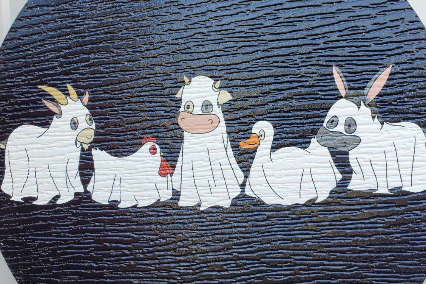 Halloween Ghosts Farm Animals Goat Donkey Goat Duck Chicken Dress Up Trick or Treat PVC Weather Proof Printed Doorhanger Outdoor Cute