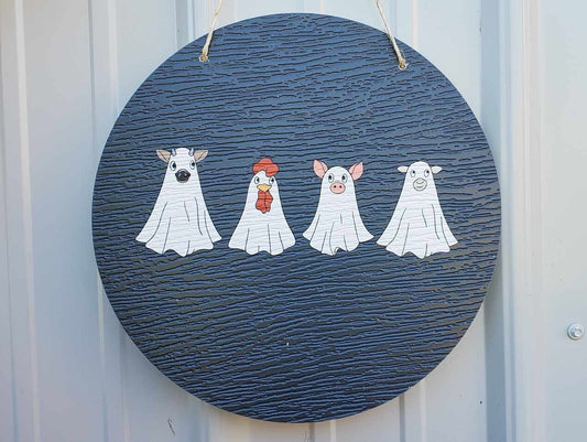 Baby Farm Animals Trick or Treat Cow Sheep Chicken Halloween Ghosts Dress Up Fall Autumn PVC Weather Proof Printed Doorhanger Outdoor