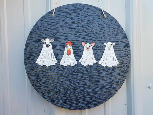 Baby Farm Animals Trick or Treat Cow Sheep Chicken Halloween Ghosts Dress Up Fall Autumn PVC Weather Proof Printed Doorhanger Outdoor
