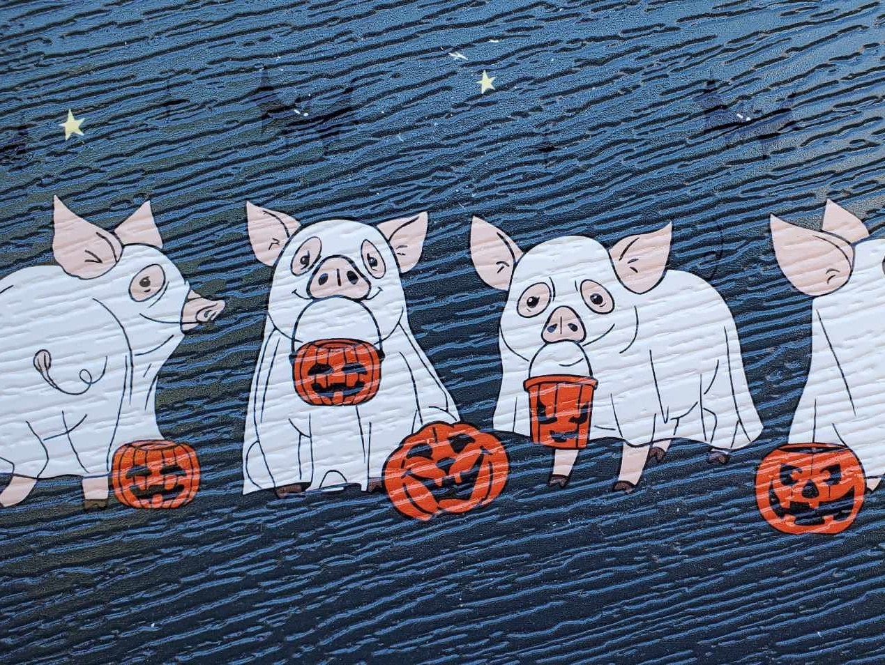 Pigs Piglets Ghost Baby Farm Animals Trick or Treat Halloween Dress Up Fall Autumn PVC Weather Proof Printed Doorhanger Outdoor