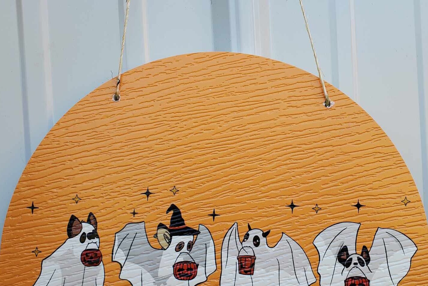 Bats Ghost Baby Farm Animals Trick or Treat Halloween Orange Dress Up Fall Autumn PVC Weather Proof Printed Doorhanger Outdoor