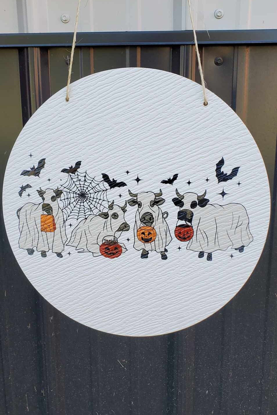 Cows Dress up Costume Ghost Bats Cow Lovers Porch Pumpkin Halloween Trick or Treat PVC Weatherproof Ultraviolet Ink Doorhanger Outdoor Use
