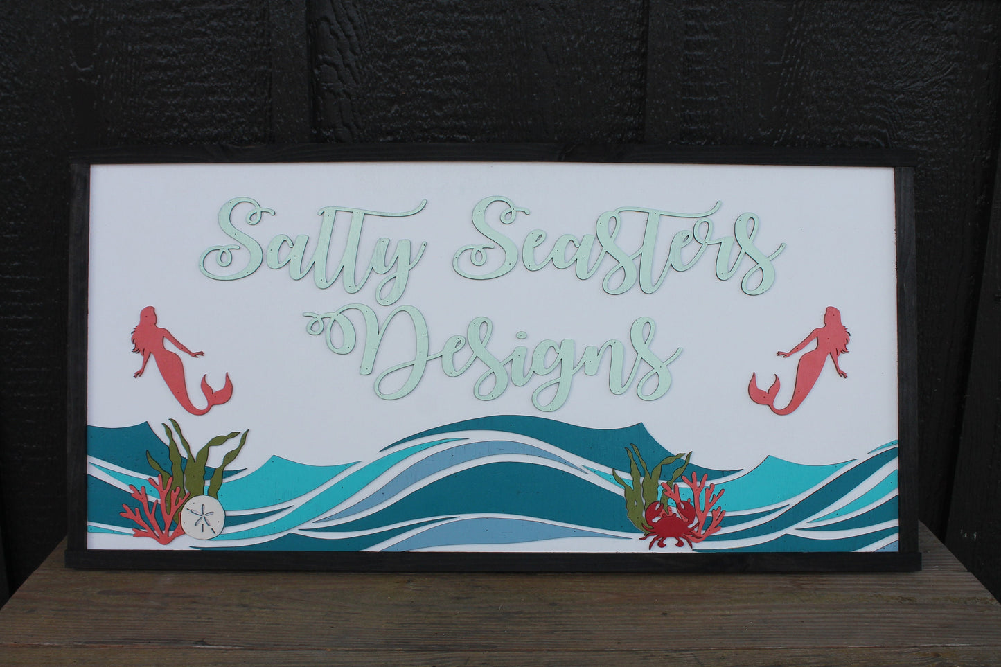 Custom Mermaid Beach Coral Costal Underwater Waves Wood Laser Cut Out 3D Sign Elevated Letters Tropical Personalized Handmade Business Sign