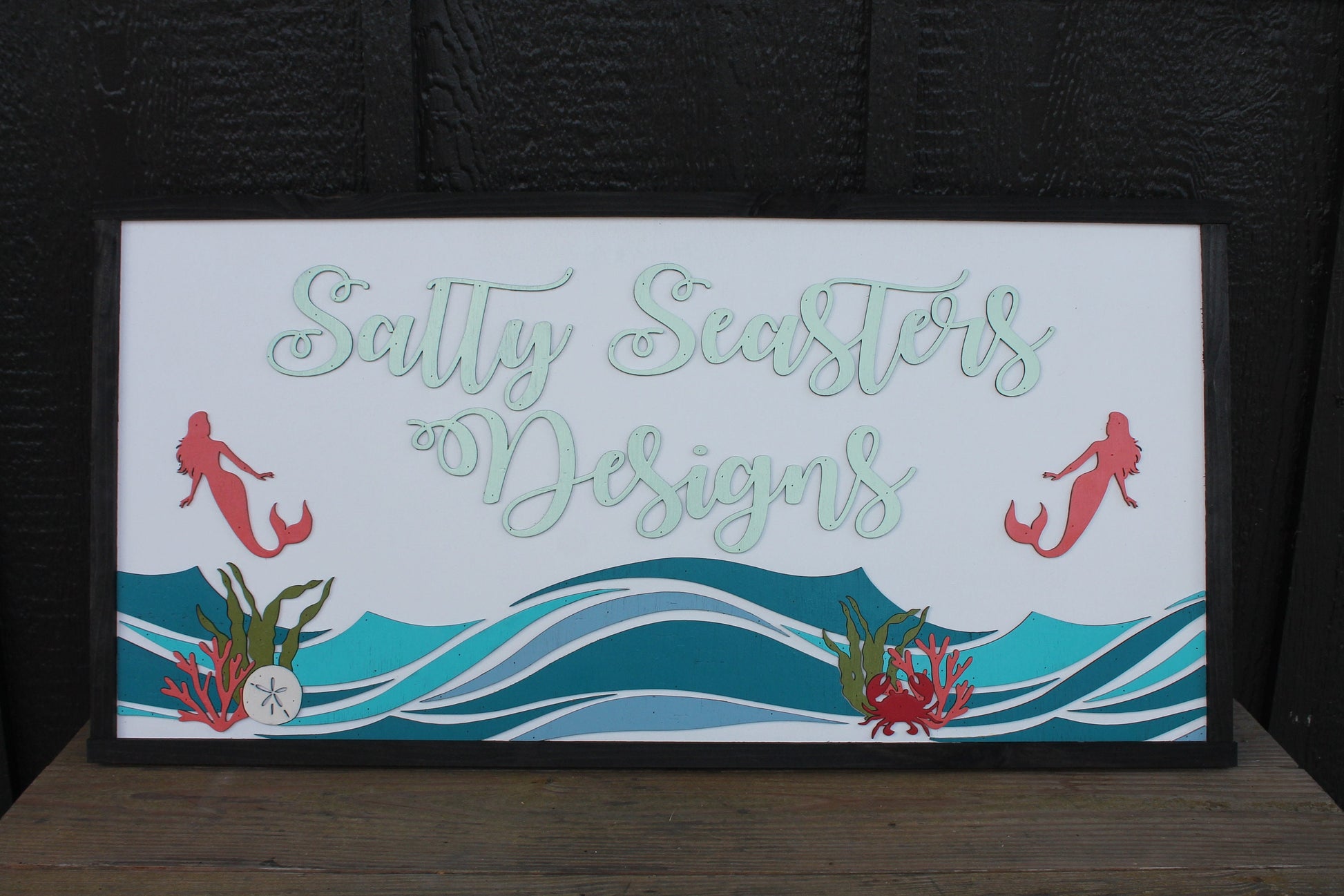 Custom Mermaid Beach Coral Costal Underwater Waves Wood Laser Cut Out 3D Sign Elevated Letters Tropical Personalized Handmade Business Sign