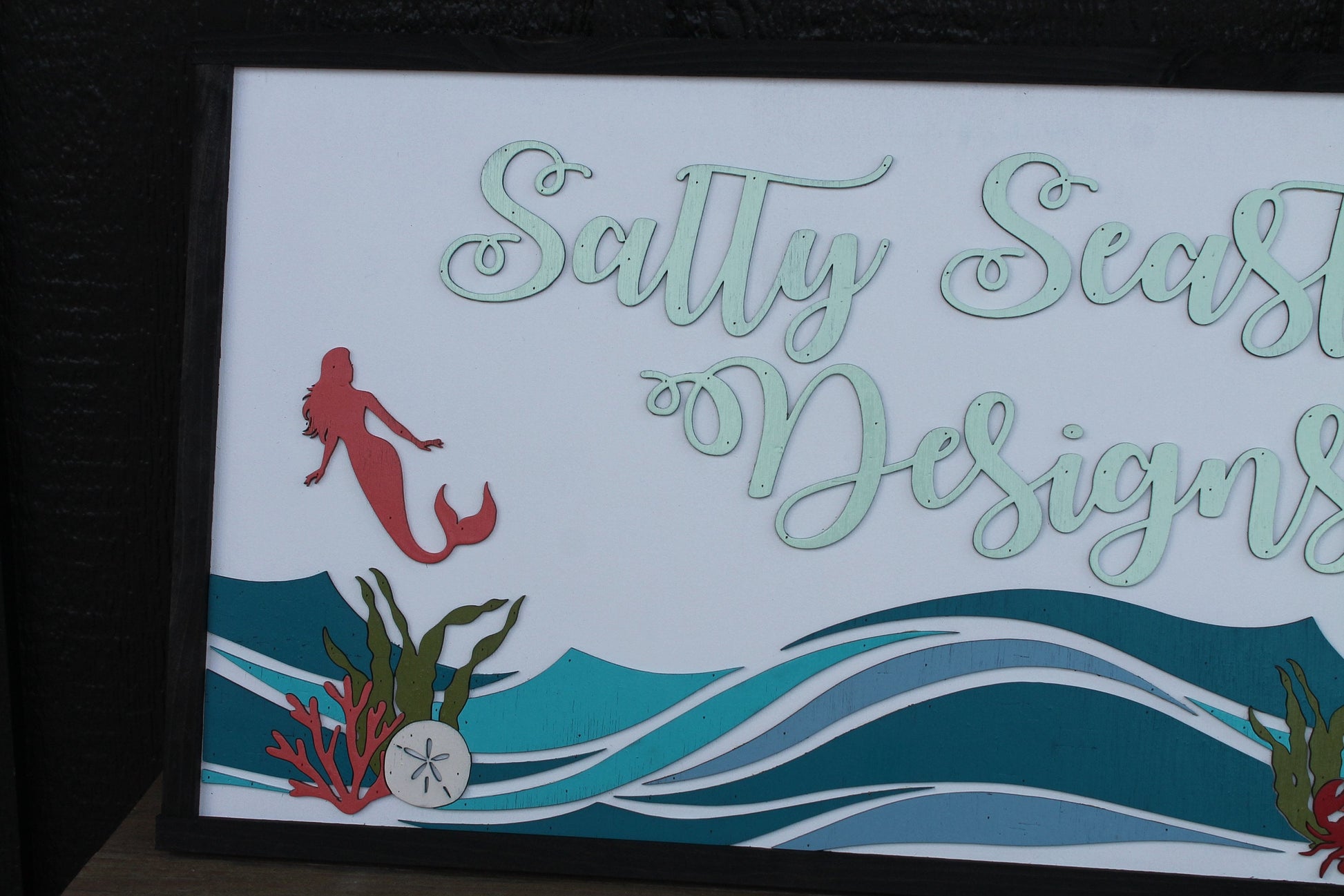 Custom Mermaid Beach Coral Costal Underwater Waves Wood Laser Cut Out 3D Sign Elevated Letters Tropical Personalized Handmade Business Sign