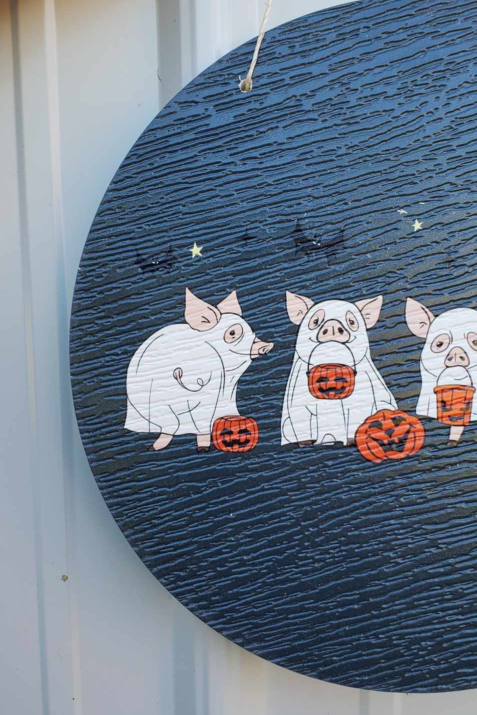 Pigs Piglets Ghost Baby Farm Animals Trick or Treat Halloween Dress Up Fall Autumn PVC Weather Proof Printed Doorhanger Outdoor