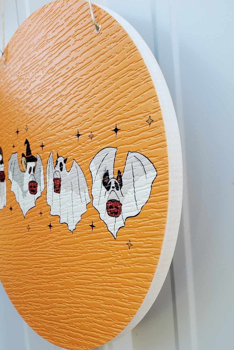 Bats Ghost Baby Farm Animals Trick or Treat Halloween Orange Dress Up Fall Autumn PVC Weather Proof Printed Doorhanger Outdoor