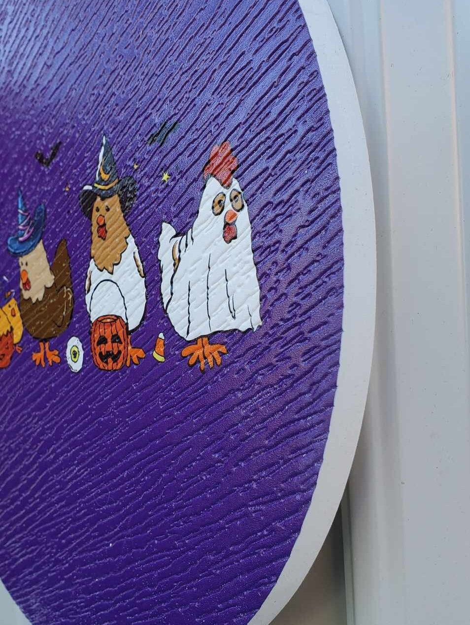 Chicken Hen Dress up Costume Witch Ghost Pumpkin Halloween Trick or Treat PVC Weatherproof Ultraviolet Ink Doorhanger Outdoor Use