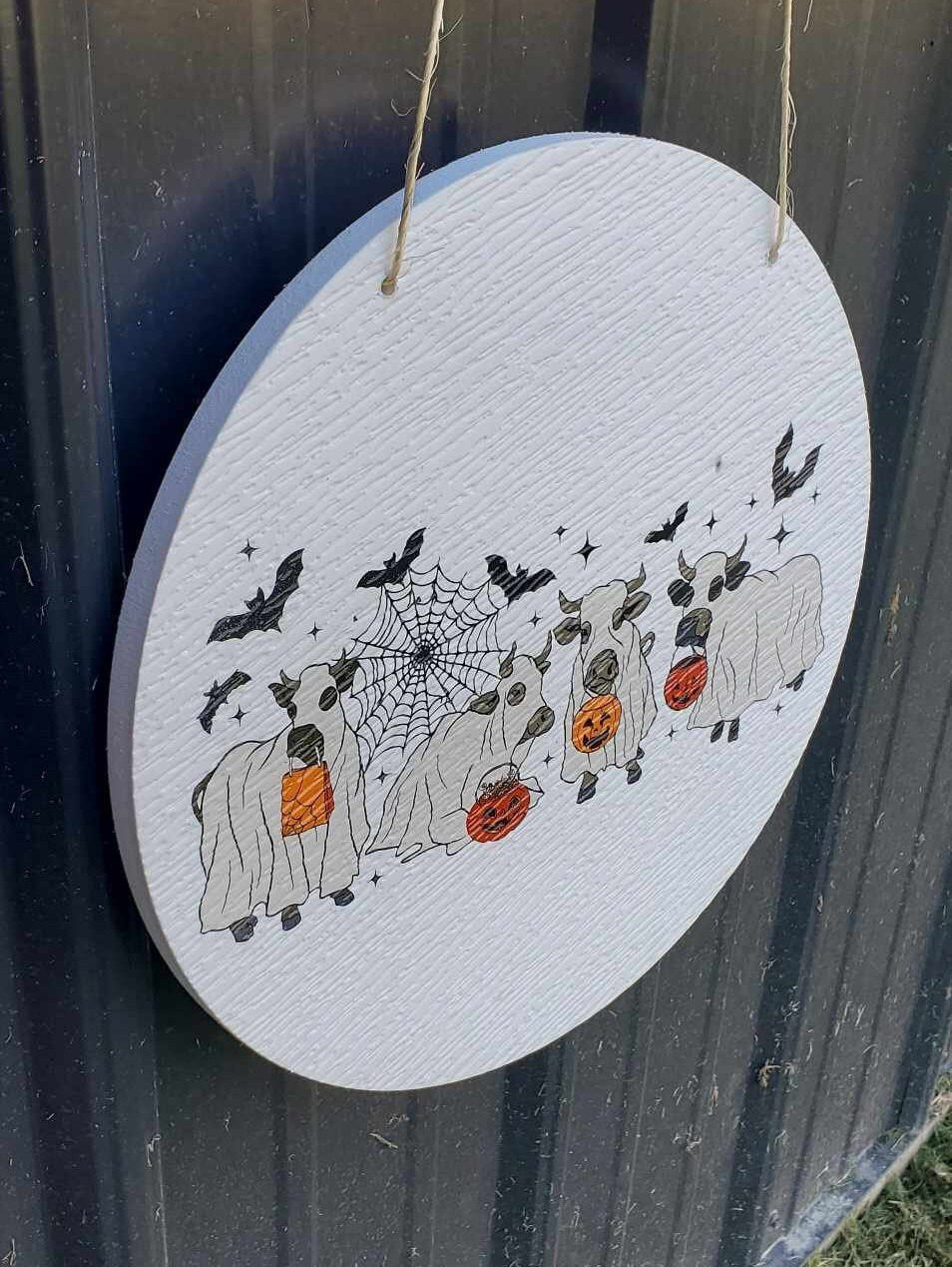 Cows Dress up Costume Ghost Bats Cow Lovers Porch Pumpkin Halloween Trick or Treat PVC Weatherproof Ultraviolet Ink Doorhanger Outdoor Use