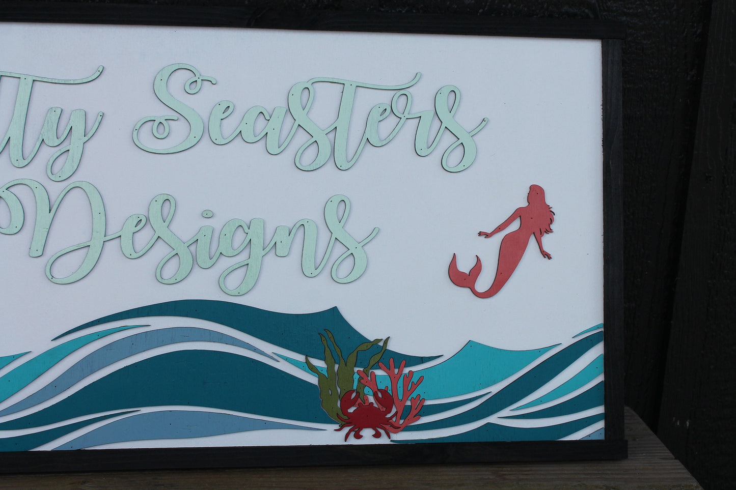 Custom Mermaid Beach Coral Costal Underwater Waves Wood Laser Cut Out 3D Sign Elevated Letters Tropical Personalized Handmade Business Sign