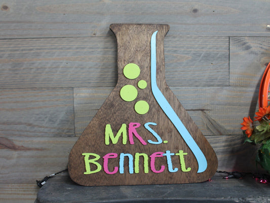 Custom Beaker Science Teacher Chemistry Experiment Personalize Sign Contoured Door Hanger Classroom 3D Made to Order Wooden Handmade