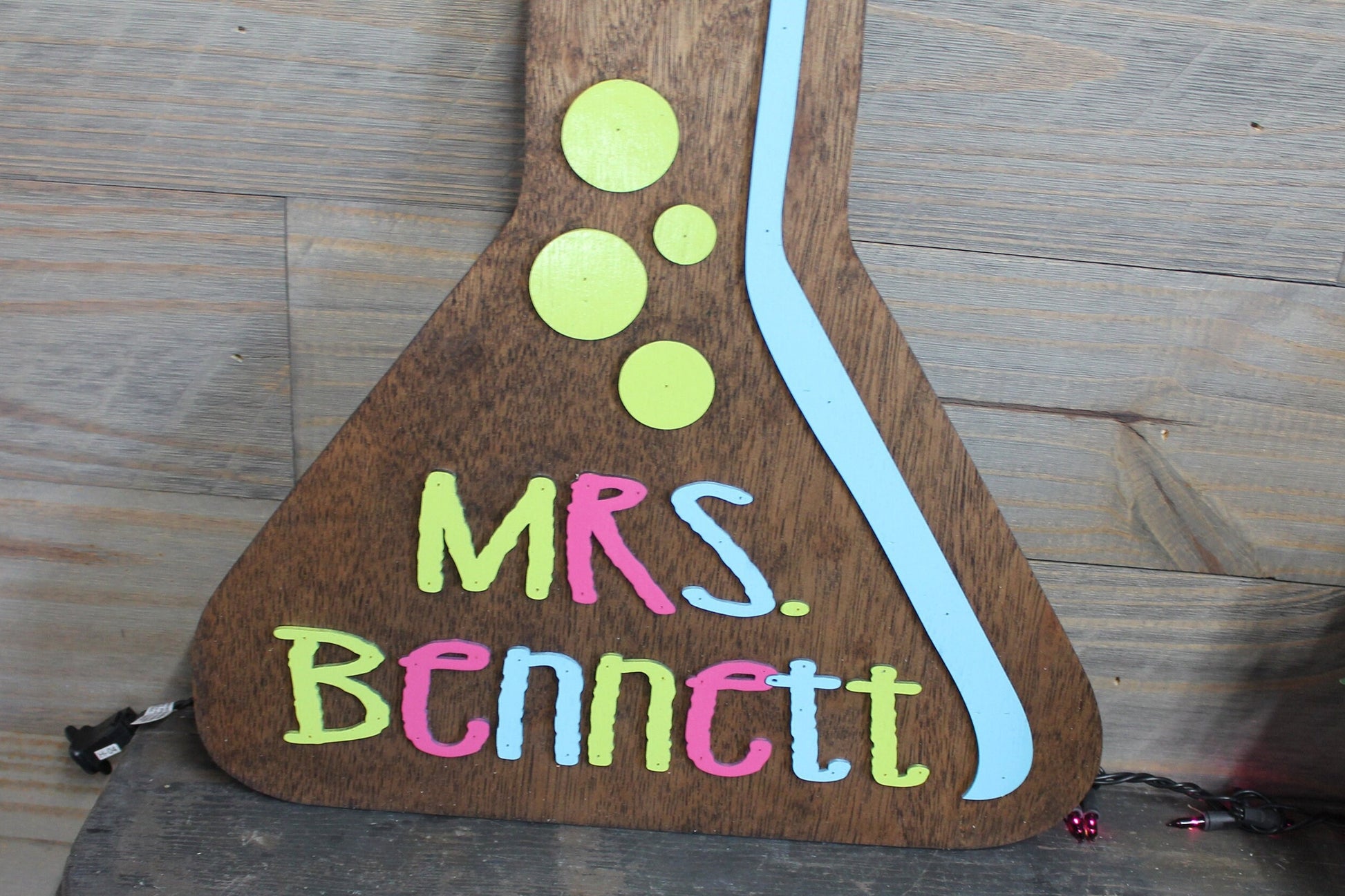 Custom Beaker Science Teacher Chemistry Experiment Personalize Sign Contoured Door Hanger Classroom 3D Made to Order Wooden Handmade