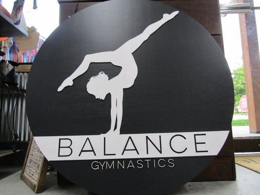 Custom Gym Gymnast Gymnastic Balance Sign Round Business Signage Single Double Sided Made to Order Small Shop Logo Circle Wooden Handmade