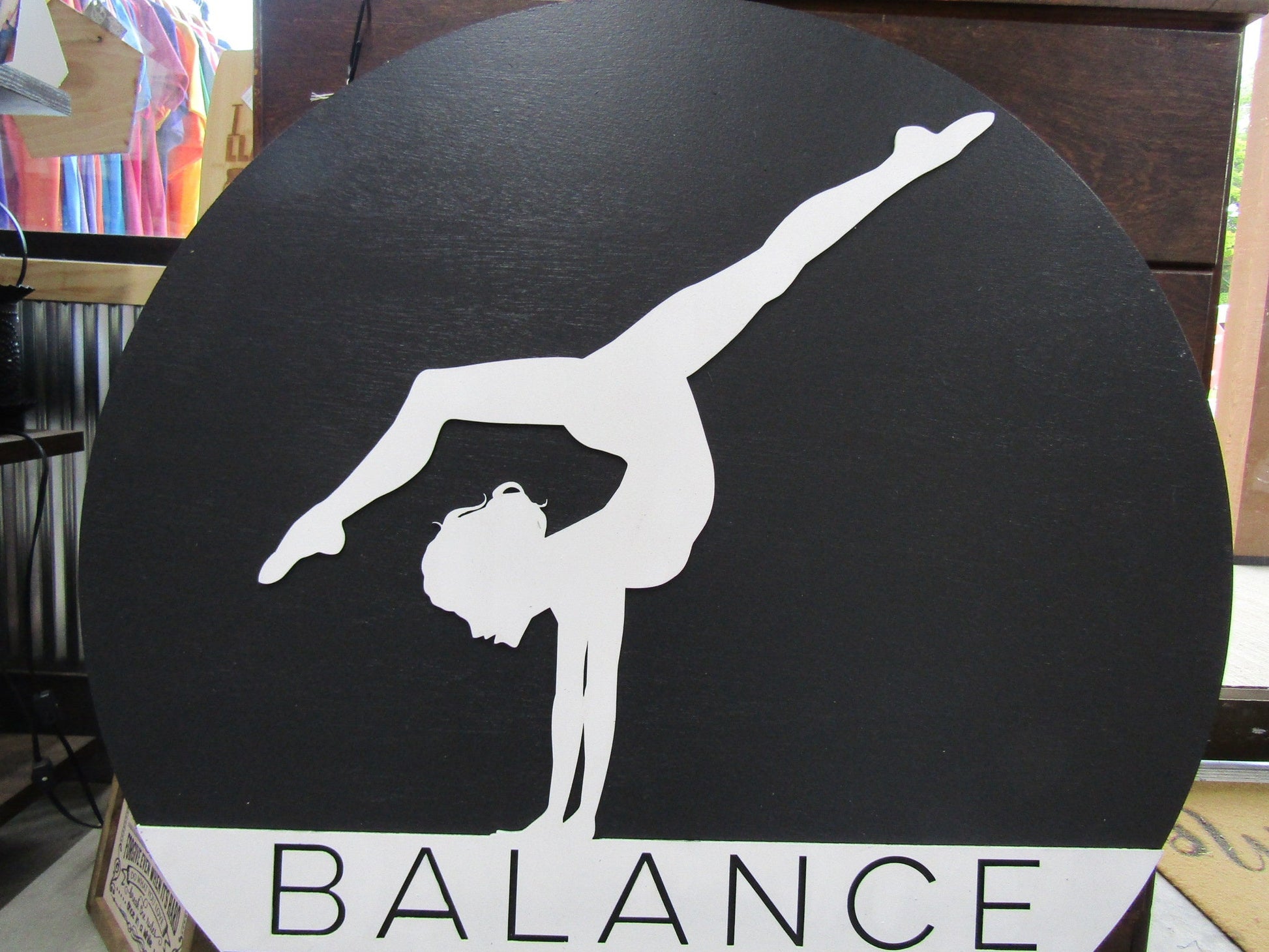 Custom Gym Gymnast Gymnastic Balance Sign Round Business Signage Single Double Sided Made to Order Small Shop Logo Circle Wooden Handmade