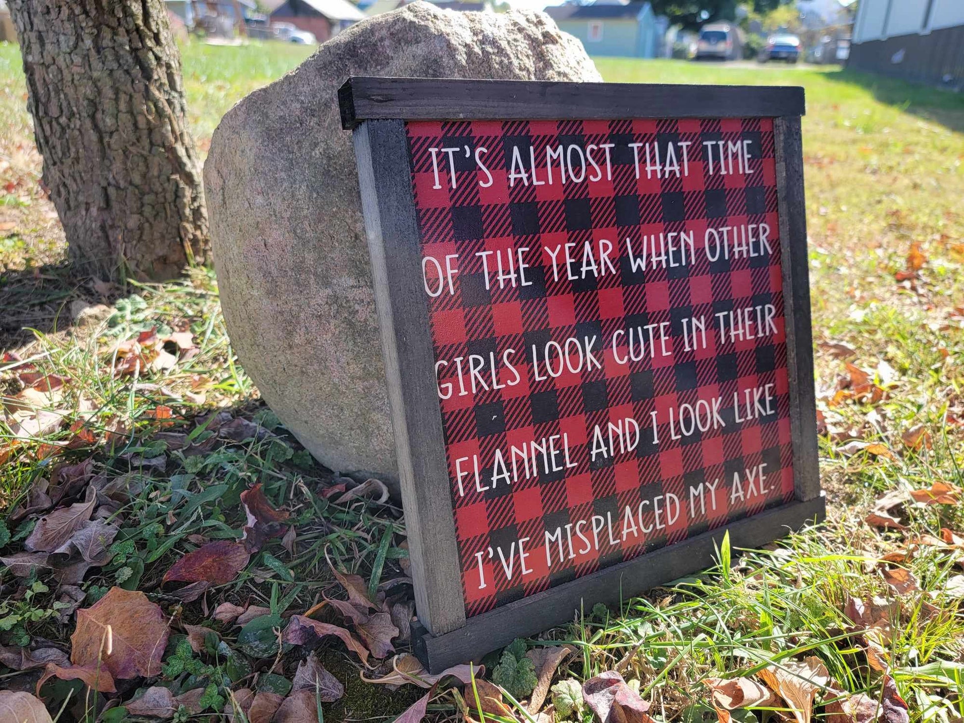 Flannel Plaid Cute Joke Lumberjack Outfit Fall Autumn Humor Framed Brown Printed Art Farmhouse Primitive Rustic