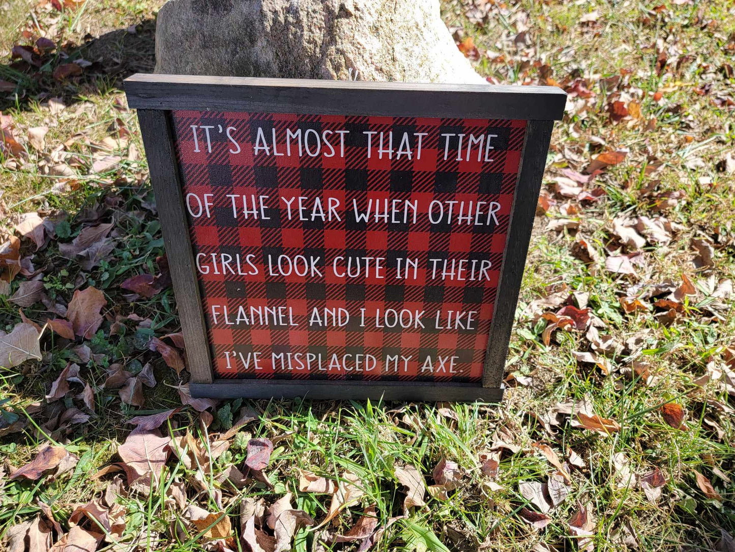 Flannel Plaid Cute Joke Lumberjack Outfit Fall Autumn Humor Framed Brown Printed Art Farmhouse Primitive Rustic