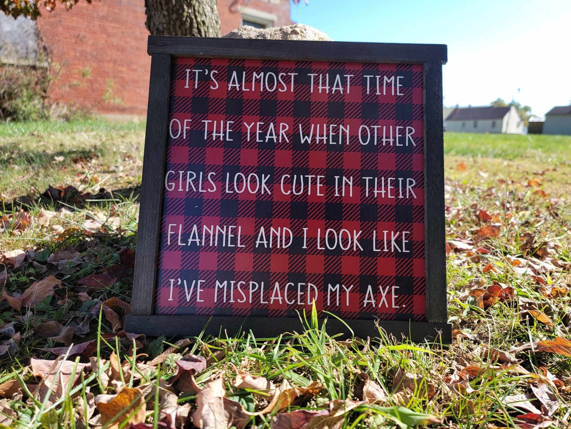 Flannel Plaid Cute Joke Lumberjack Outfit Fall Autumn Humor Framed Brown Printed Art Farmhouse Primitive Rustic