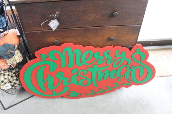 Merry Christmas Santa Elf Stocking Tree Seasonal Festive Sleigh Reindeer Wooden Decor Decoration Sign Red and Green Winter Contour