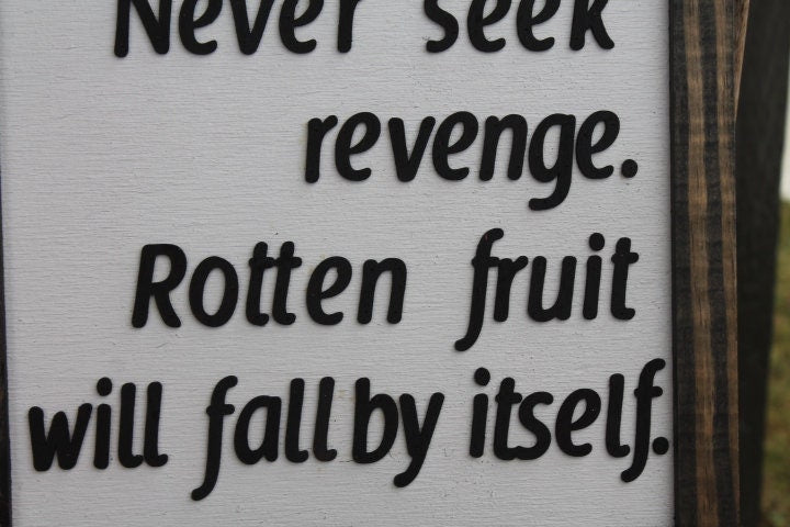 Rotten Fruit Never Seek Revenge Advice Useful Happy Life Healing Quote Fall Inspirational Rustic Wood Sign 3D Lettering Framed Decor