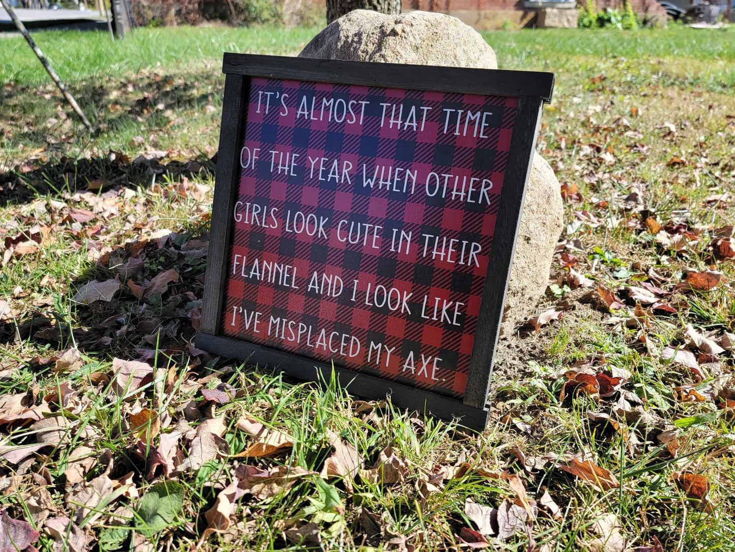 Flannel Plaid Cute Joke Lumberjack Outfit Fall Autumn Humor Framed Brown Printed Art Farmhouse Primitive Rustic