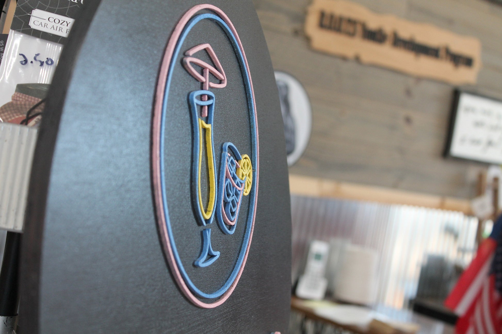 Bar Martini Fruity Drink Food Truck Beach Station Custom Round Business Commerical Sign Made to Order Small Shop Logo Wooden Handmade