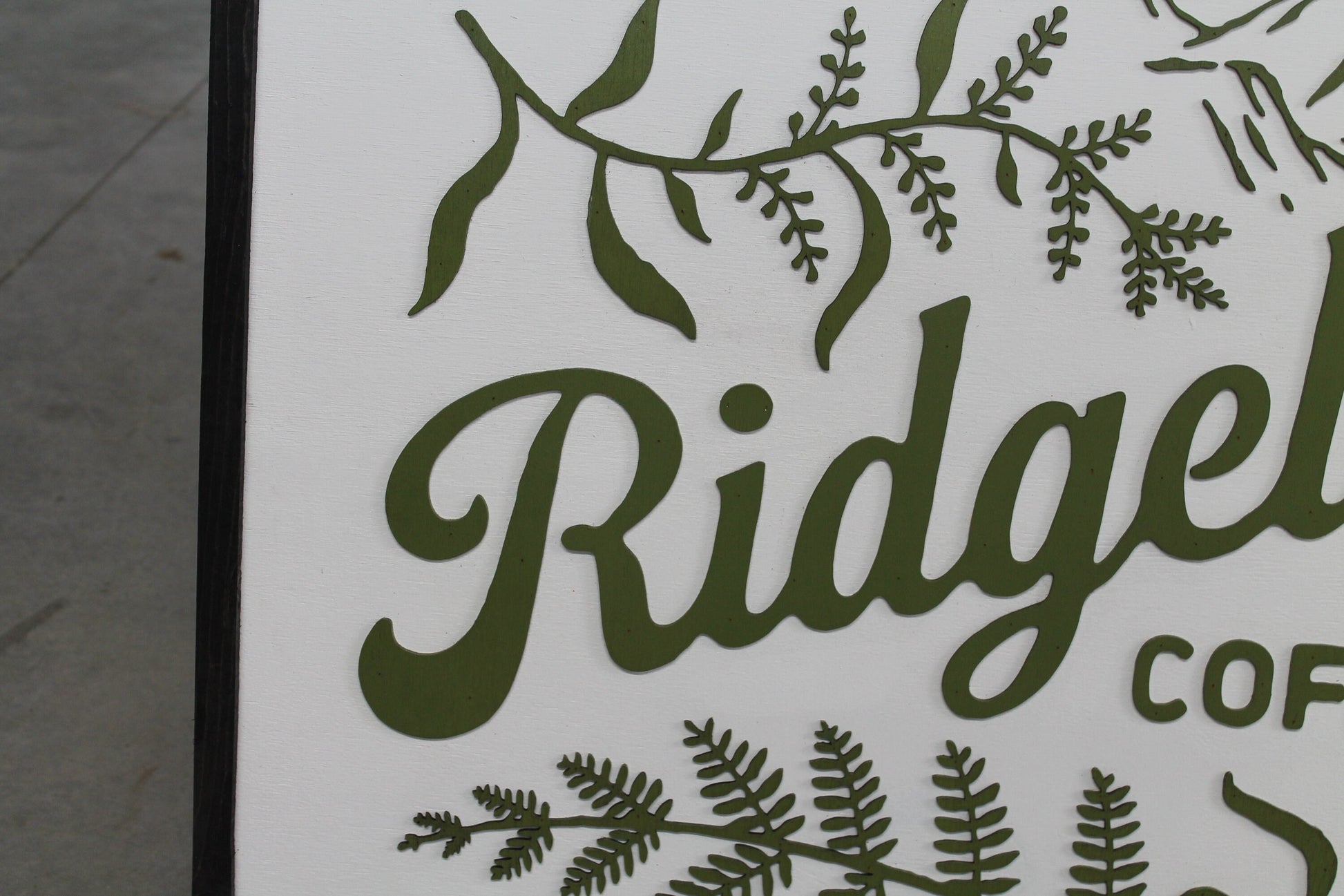 Coffee House Shop Green Leaf Mountain Custom Business Sign Rectangle 3D Large Custom Indoor Outdoor Small Business Logo Laser Cut Wood Sign