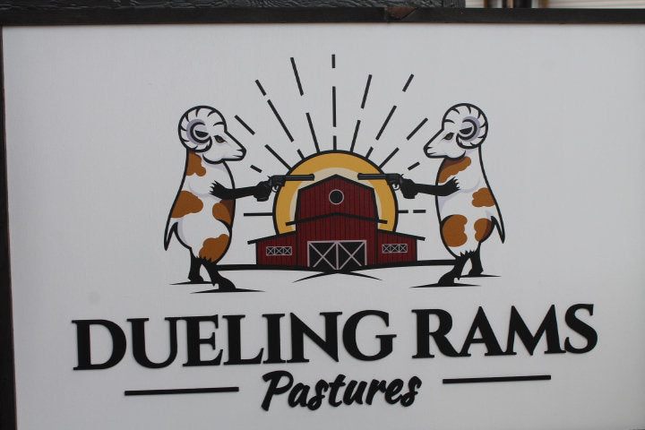 Ram Barn Dueling Livestock Logo Image Printed 3D Detail Color Custom Personalized Farm Wooden Raised Handmade Framed Commerical Signage