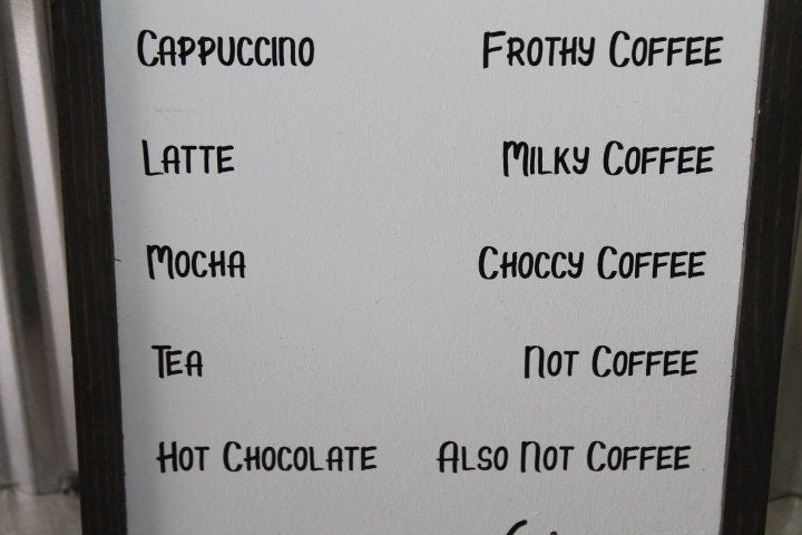 Coffee Bar Menu No Nonsense Tea Cocoa Hot Drinks Coffee Shop Decor Kitchen Sign Wall Art Farmhouse Primitive Rustic Text Large Pun