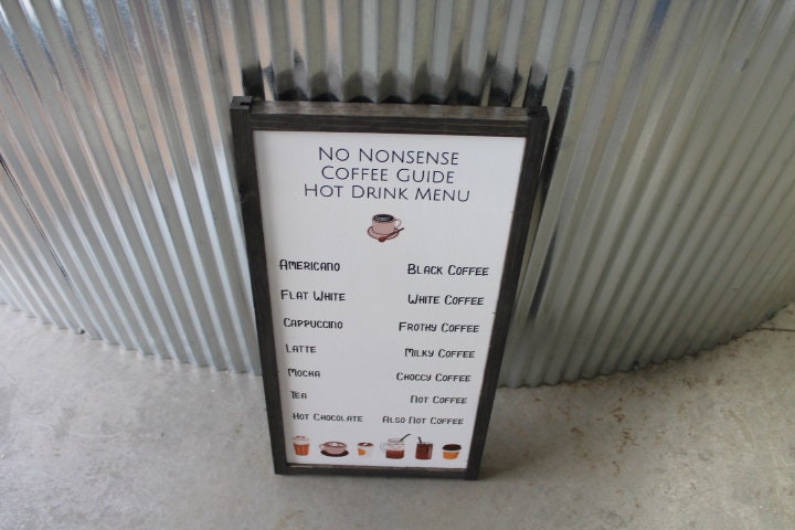 Coffee Bar Menu No Nonsense Tea Cocoa Hot Drinks Coffee Shop Decor Kitchen Sign Wall Art Farmhouse Primitive Rustic Text Large Pun