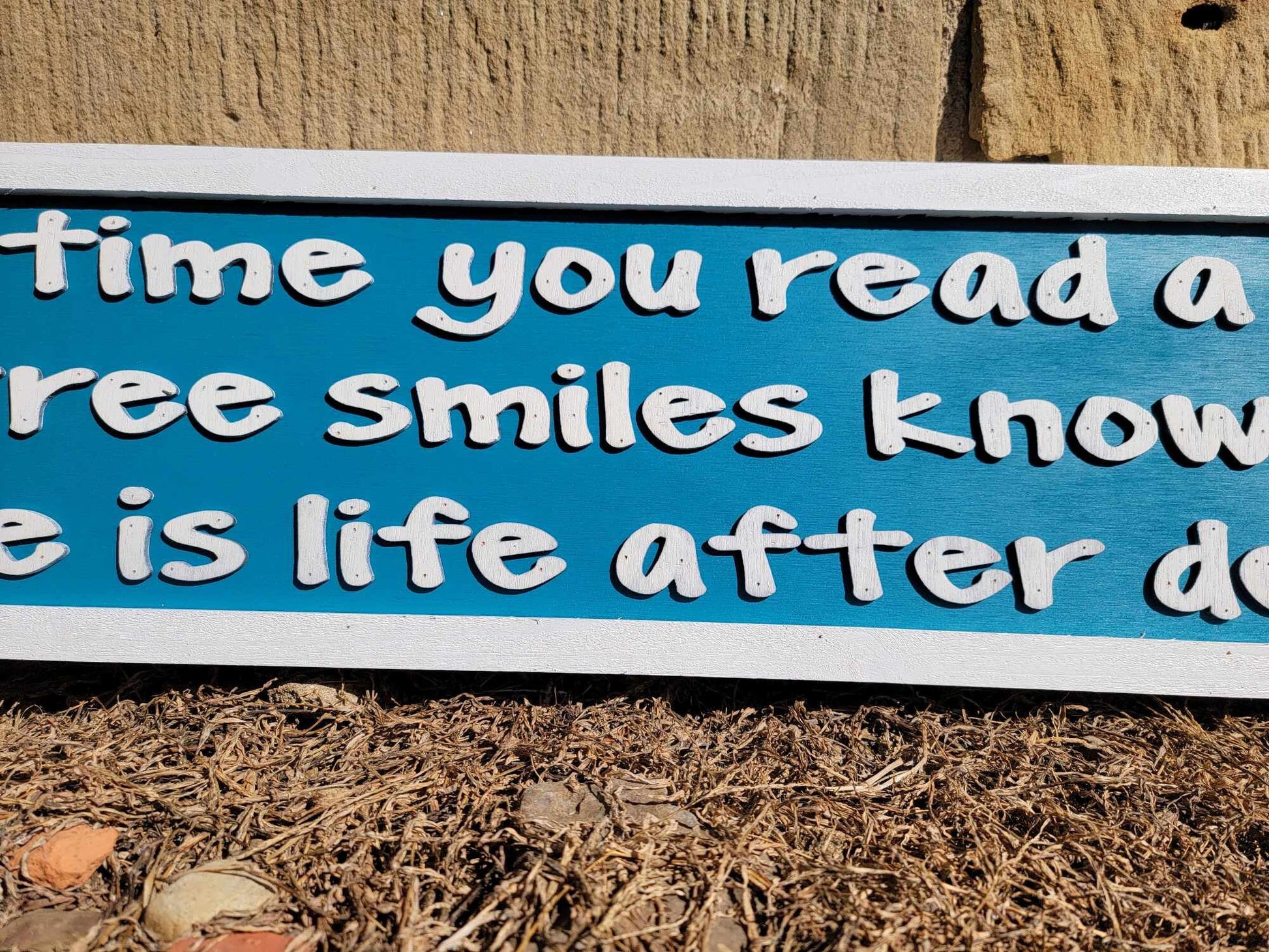 Books Reader Tree Wooden Handmade Home Decor Sign Raised Text Life After Death Time Blue and White Book Lover Quote Wall Art