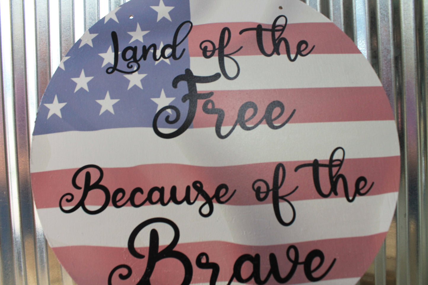 Home of the Free Because of the Brave American Flag Wall Hanger Wreath Sign Door Hanger Round Front Door Entry Way Decor Plaque Wood Print