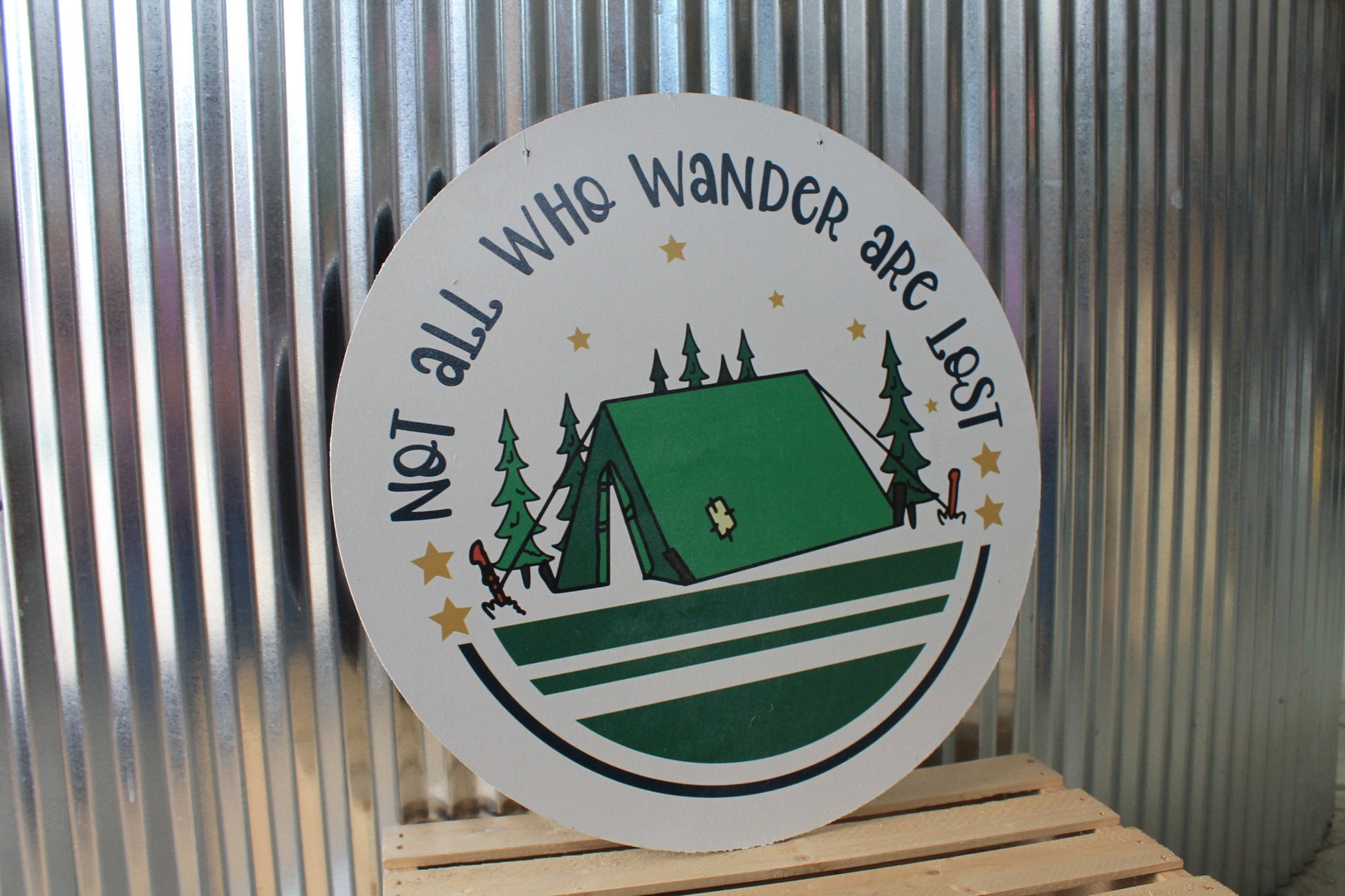 Not all Who Wander are Lost Camp Tent Summer Wall Hanger Wreath Sign Door Hanger Round Front Door Entry Way Decor Plaque Wood Print